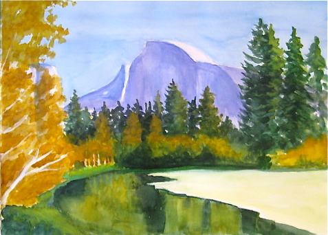 477x342 Dome Mountainwatercolor - Watercolor Mountain Scene