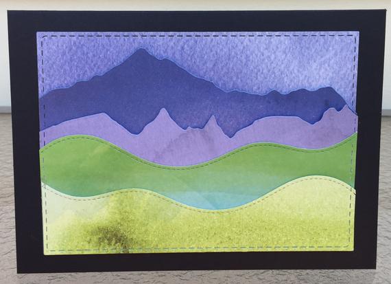 570x413 Handmade 5x7 Mountain Scene With Layered Watercolor Paper And Etsy - Watercolor Mountain Scene