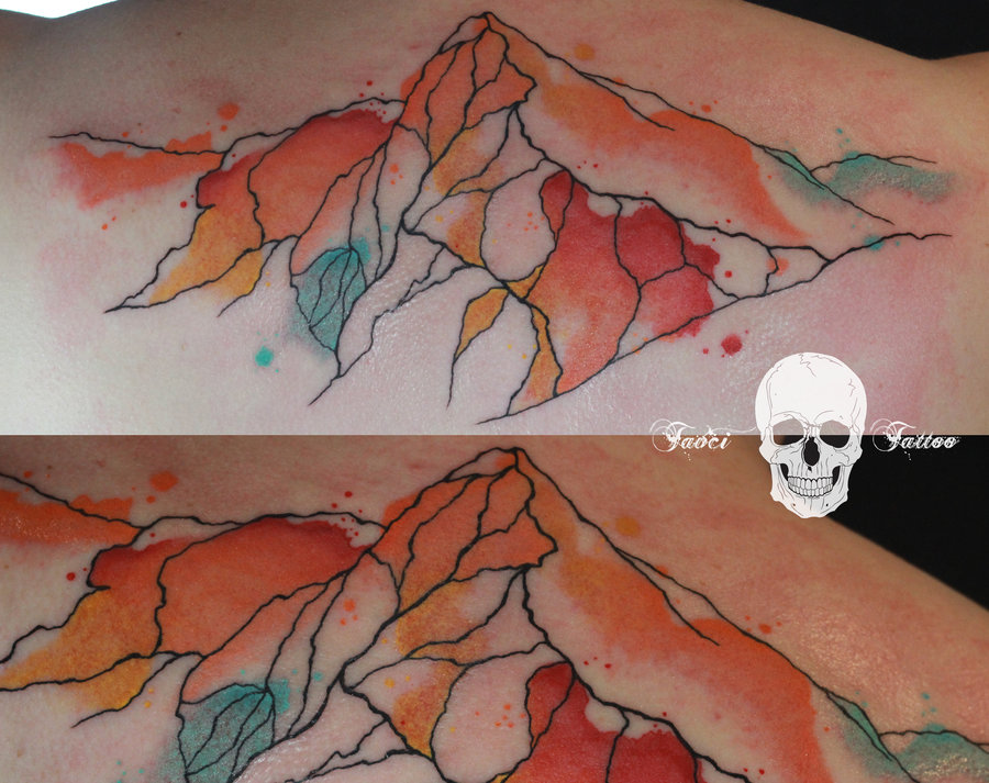 900x713 Abstract Mountain Tattoo By Simonaborstnar - Watercolor Mountain Tattoo