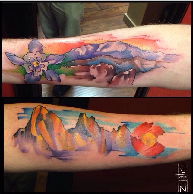 640x641 Beautiful Mountain Watercolor Tattoo On Forearm For Girls - Watercolor Mountain Tattoo