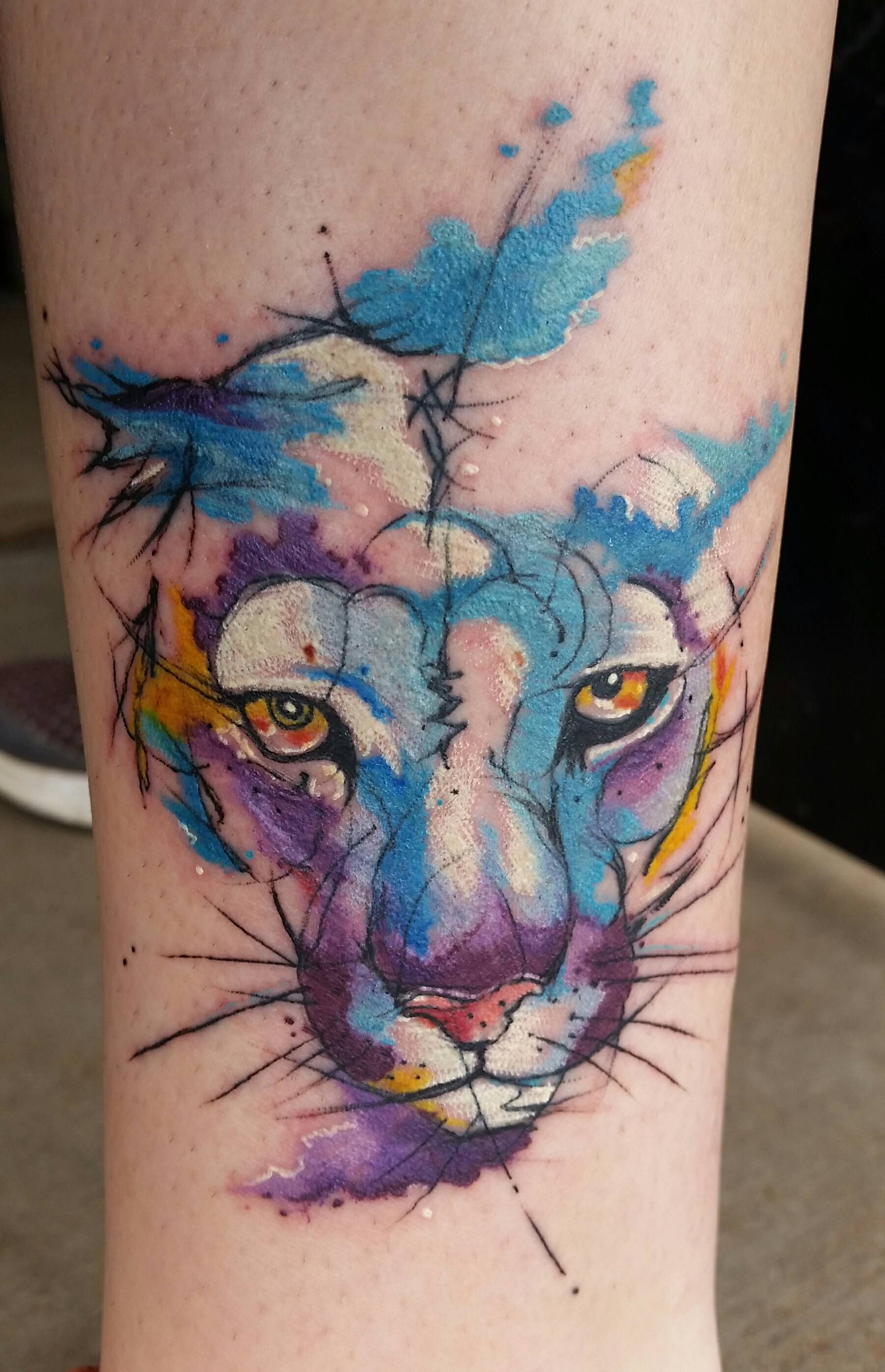 1802x2795 Just Finished Watercolor Mountain Lion. Done By Aubrey Mennella - Watercolor Mountain Tattoo