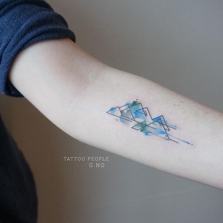 736x736 Nice Girl Arm With Geometric Mountain Tattoo Idea. - Watercolor Mountain Tattoo