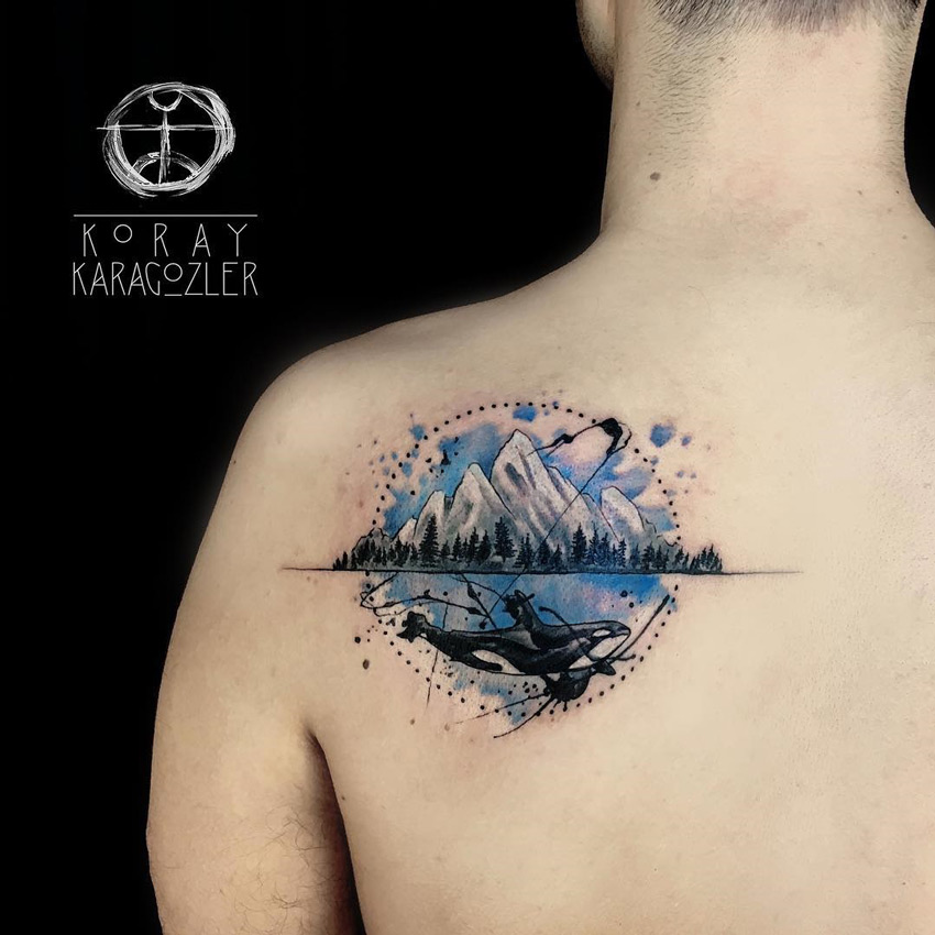850x850 Orca Amp Mountain Tattoo Best Tattoo Design Ideas - Watercolor Mountain Tattoo