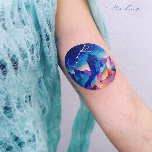 595x596 The Ultimate Guide To Mountain Tattoos (70 Photos) - Watercolor Mountain Tattoo