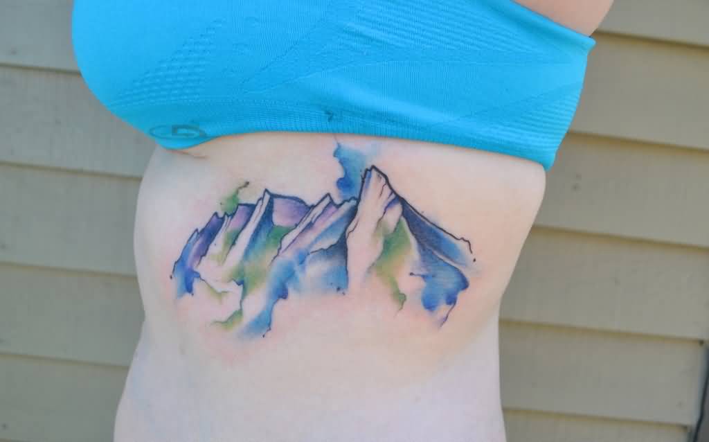 1024x638 Watercolor Mountain Tattoo On Side Rib Cage - Watercolor Mountain Tattoo