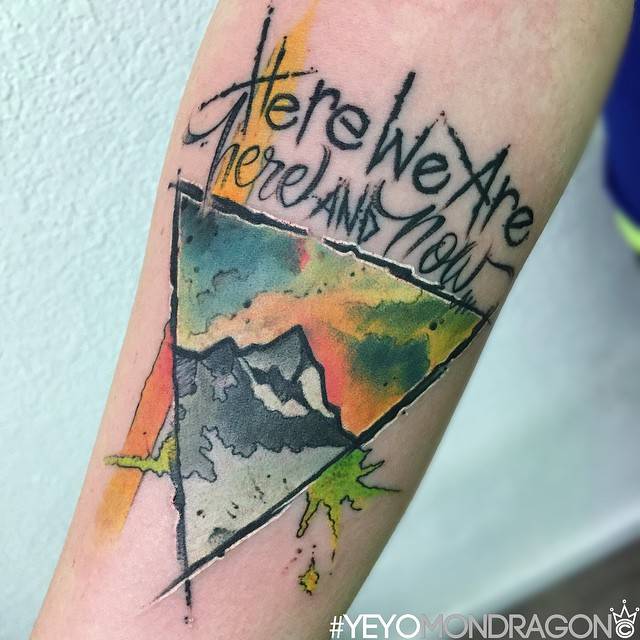 640x640 Watercolor Style Mountain Tattoo Inside A Triangle - Watercolor Mountain Tattoo