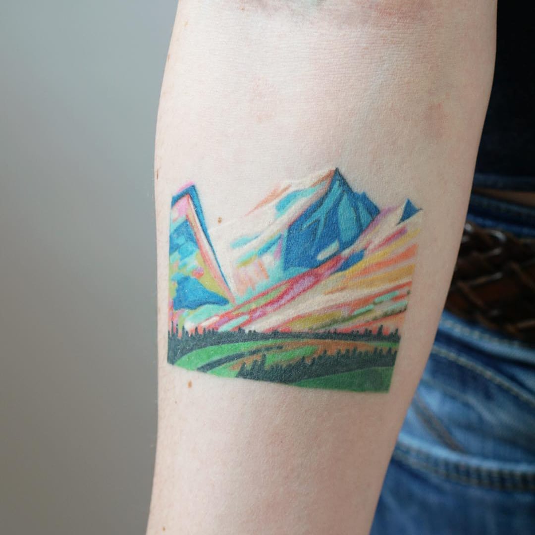 1080x1080 Tattoodo Watercolor Mountain Tattoo By Jess Chen - Watercolor Mountain Tattoo