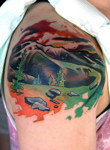 368x500 Watercolor Mountain Tattoo - Watercolor Mountain Tattoo