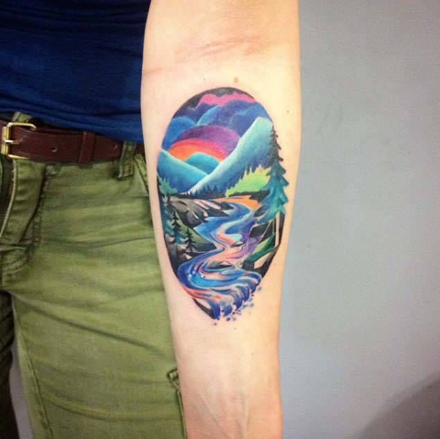 635x634 25 Breathtaking Mountain Tattoos That Flat Out Rock - Watercolor Mountain Tattoo
