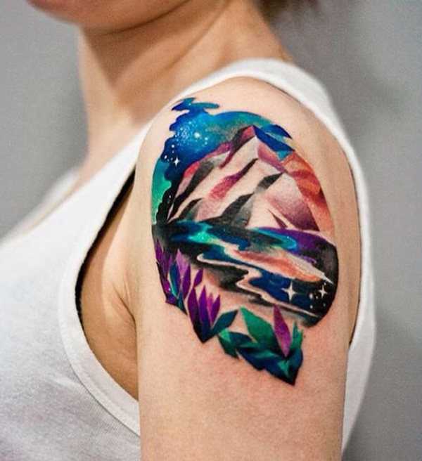 600x656 Mountain Tattoo Ideas Art And Design - Watercolor Mountain Tattoo