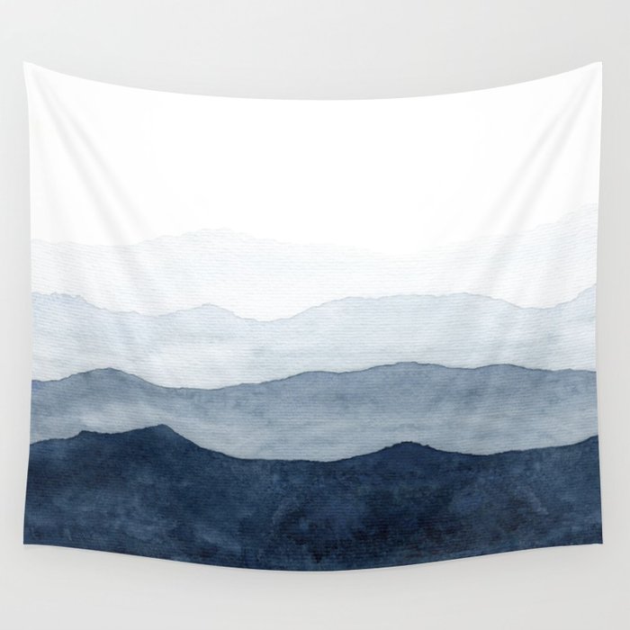 700x700 Indigo Abstract Watercolor Mountains Wall Tapestry By Ccartstudio - Watercolor Mountains