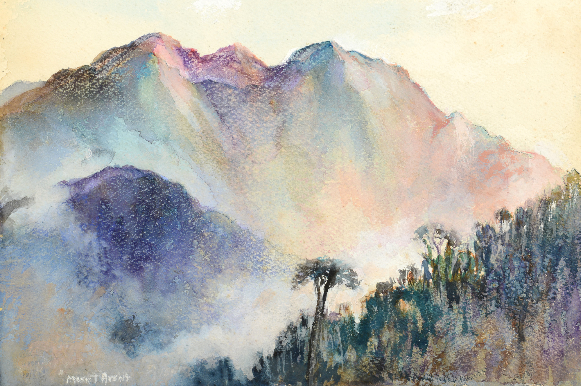 2000x1330 Lot 724 Mayna Treanor Avent Mountainous Watercolor - Watercolor Mountains