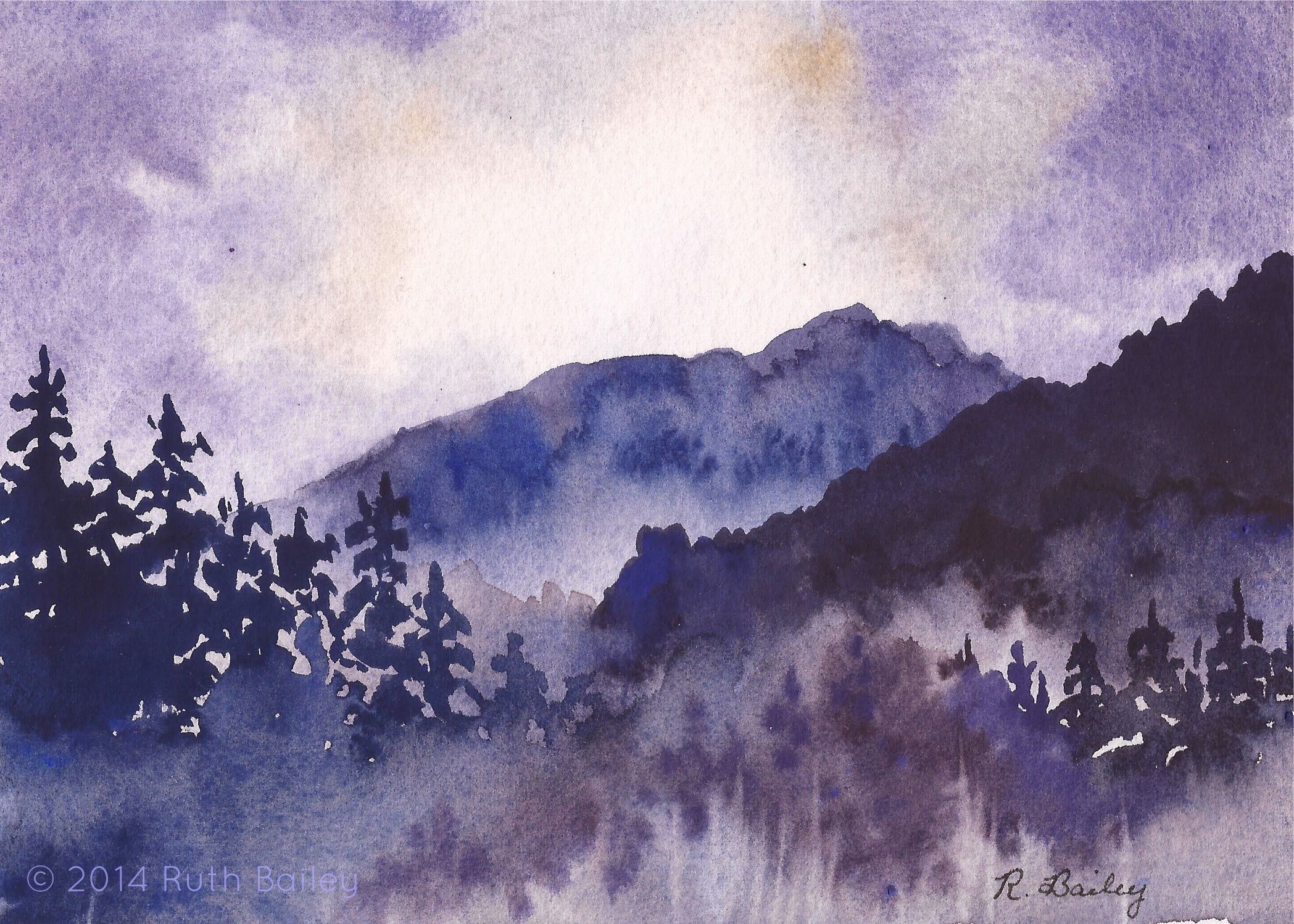 2097x1498 Mist In The Mountains Fine Arts Watercolor - Watercolor Mountains