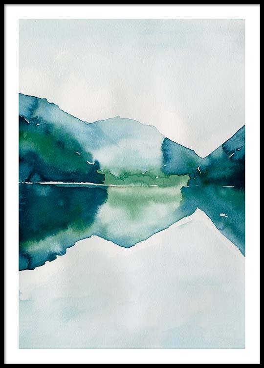 540x750 Watercolor Mountain Reflection Poster - Watercolor Mountains