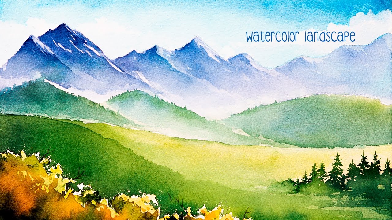 1280x720 Watercolor Mountains. - Watercolor Mountains