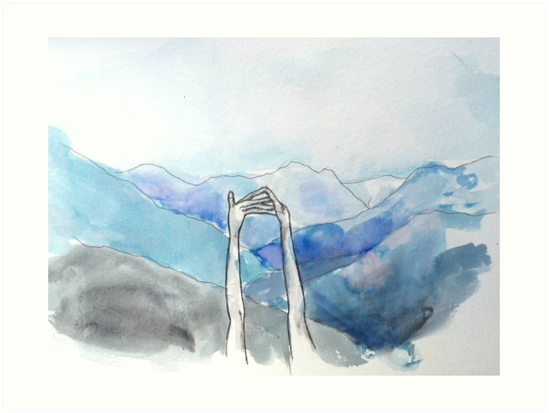 549x413 Hands Watercolor Mountains Illustration Art Prints By Dianalea - Watercolor Mountains