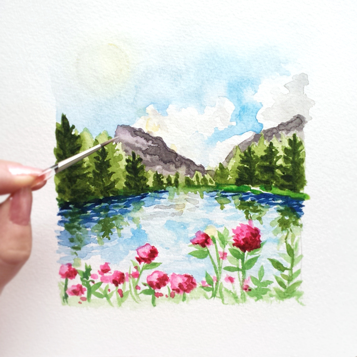 1200x1200 Custom Hand Painted Watercolor Landscape Suite Custom Watercolor - Watercolor Mountains