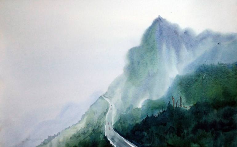 770x477 From Top View Mountain Road Watercolor On Paper Painting By - Watercolor Mountains