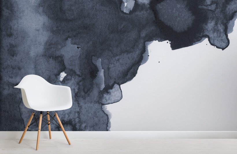820x532 Navy Watercolor Wallpaper Blue Smoke Design Muralswallpaper - Watercolor Mural Wallpaper