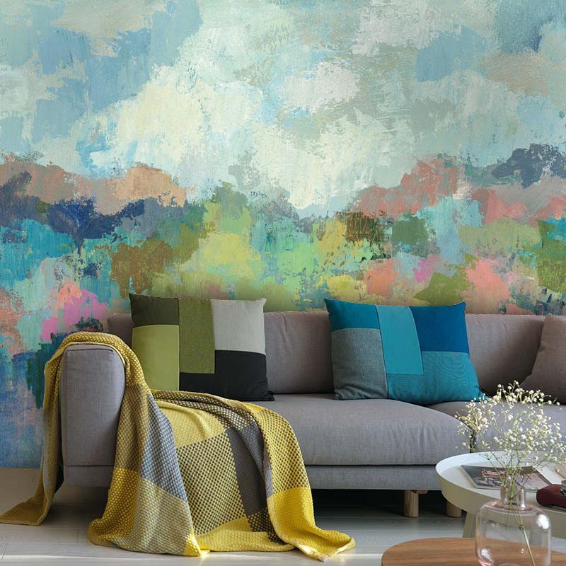 800x800 Tuya Art Mural Wallpapers Blue Color Watercolor Moutains Wall - Watercolor Mural Wallpaper