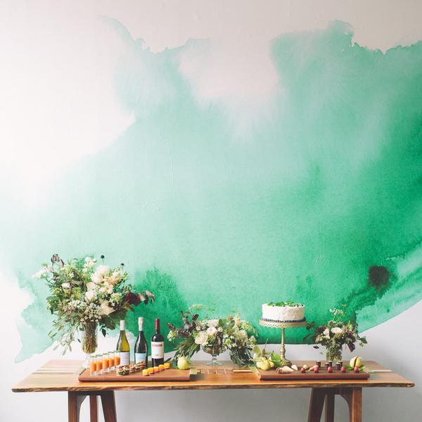 600x600 Watercolor Mural, Green Watercolor Wallpaper Anewall - Watercolor Mural Wallpaper