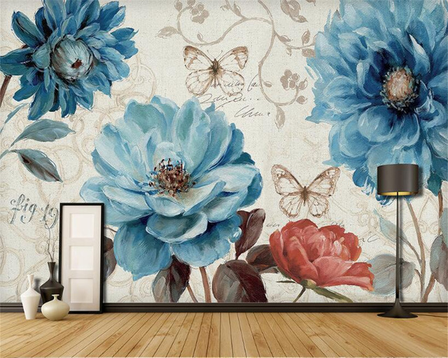 640x512 Beibehang Custom Wallpaper Hand Painted Blue Watercolor Floral - Watercolor Mural Wallpaper