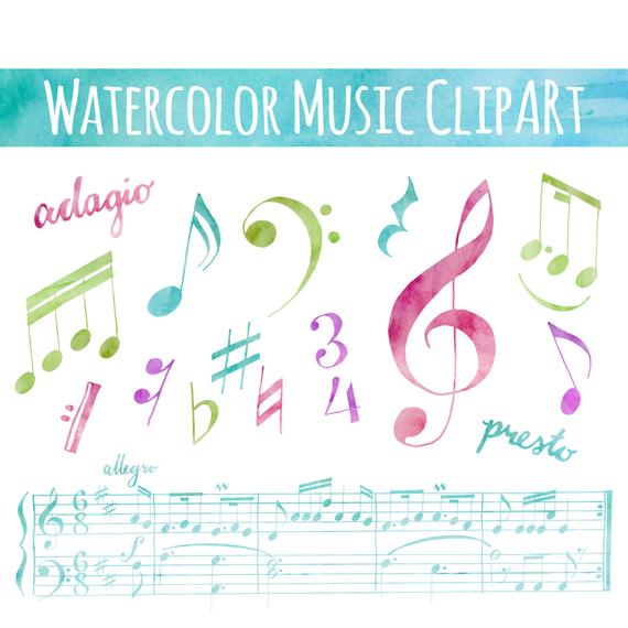 570x570 Watercolor Music Notes Clip Art Digital Download Clipart - Watercolor Music
