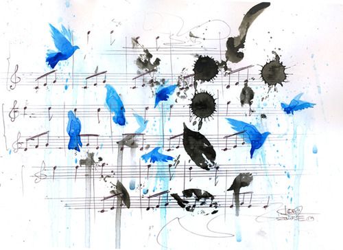 500x364 Watercolor Music Notes With Birds Art Inspiration - Watercolor Music
