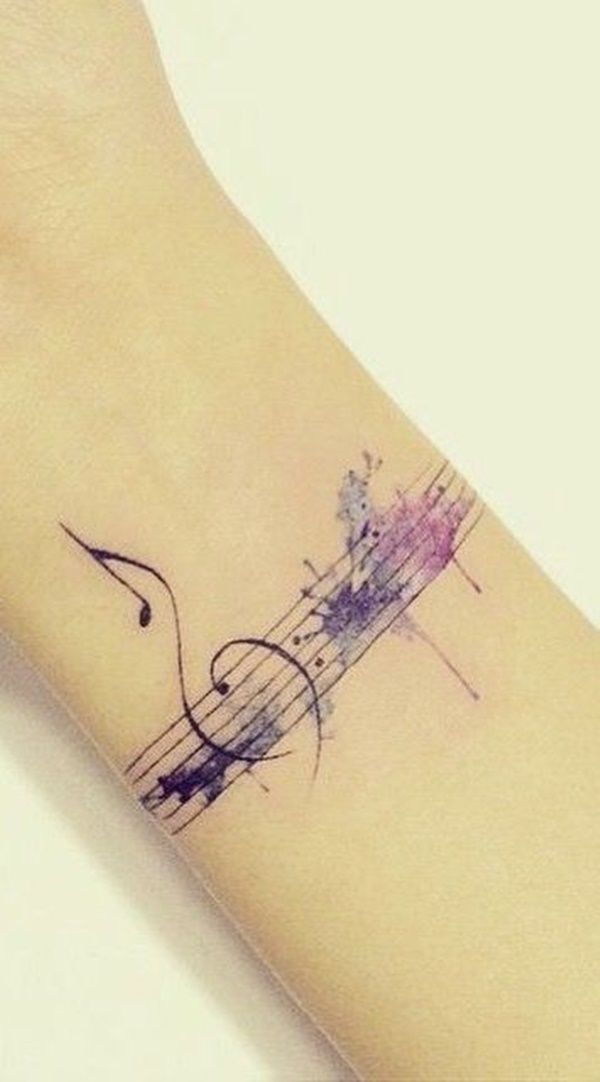 600x1082 Musical Notes Watercolor Tattoo On Wrist - Watercolor Music Notes