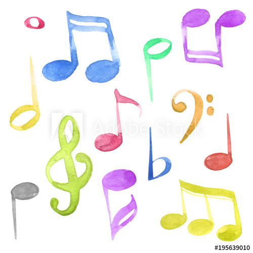 500x500 Watercolor Isolated Red, Blue, Yellow, Violet, Pink And Green Ink - Watercolor Music Notes