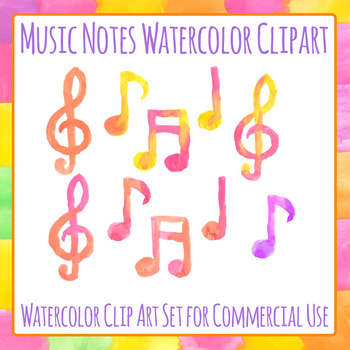 350x350 Handpainted Watercolor Music Musical Notes Clip Art Set For - Watercolor Music Notes
