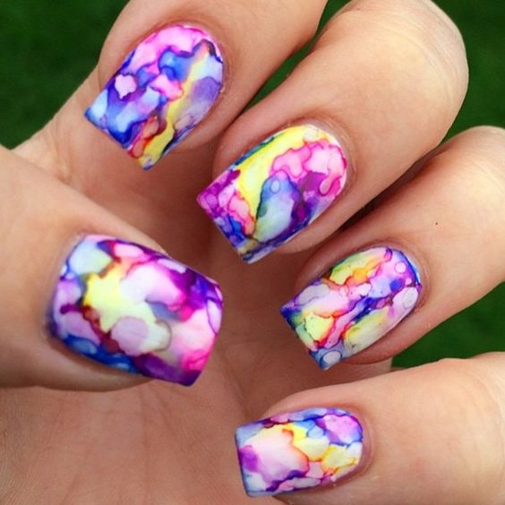 564x564 Picture Of Super Bold Watercolor Nail Art Design - Watercolor Nail Polish Designs