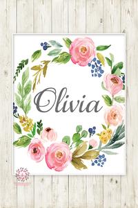 200x300 Baby Name Monogram Initial Personalized Wall Art Print Initials - Watercolor Name