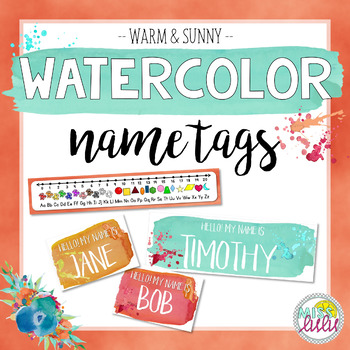350x350 Warm Amp Sunny Watercolor Name Tags {Editable} By Miss Lulu Tpt - Watercolor Name