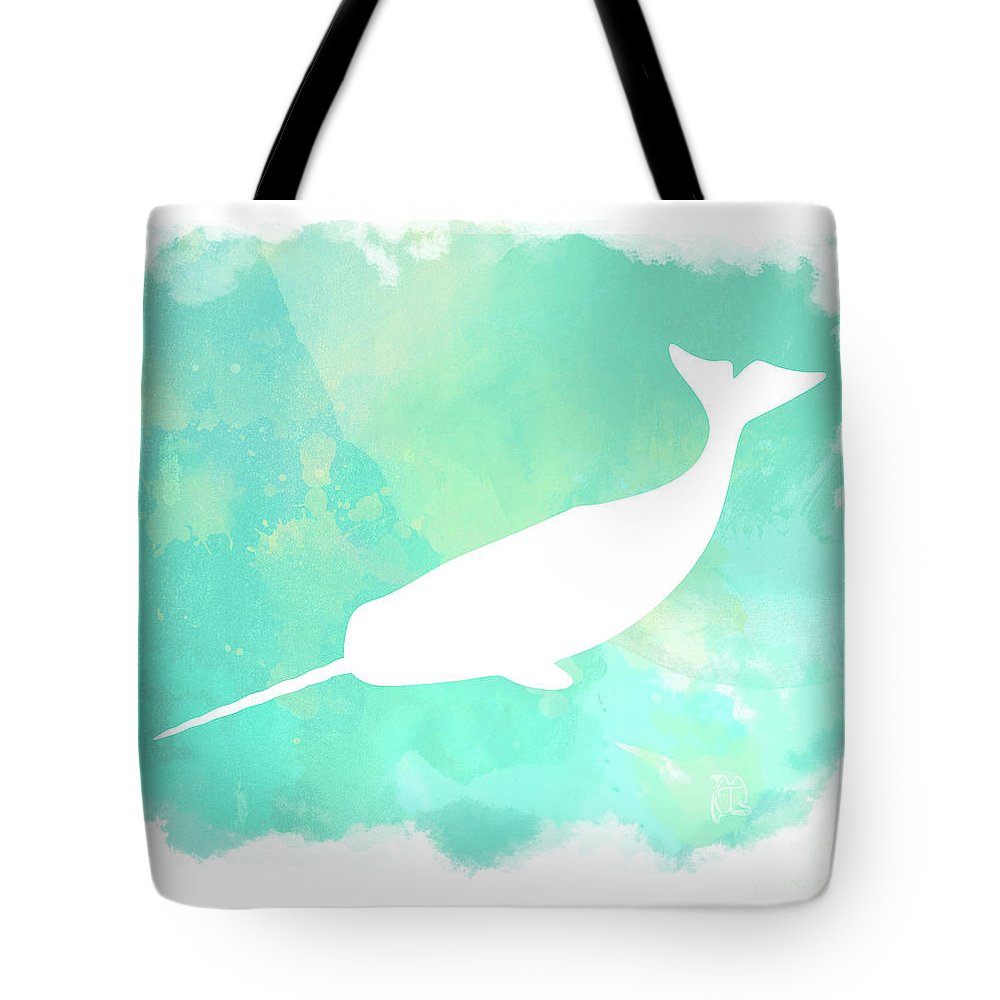 1000x1000 Colorful Watercolor Narwhal Sea Life Coastal Art Tote Bag For Sale - Watercolor Narwhal