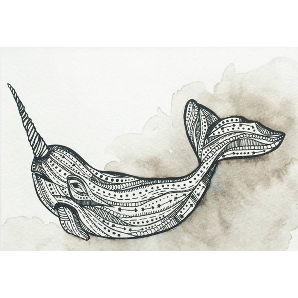 1024x1024 Narwhal Print Octopus Ink - Watercolor Narwhal