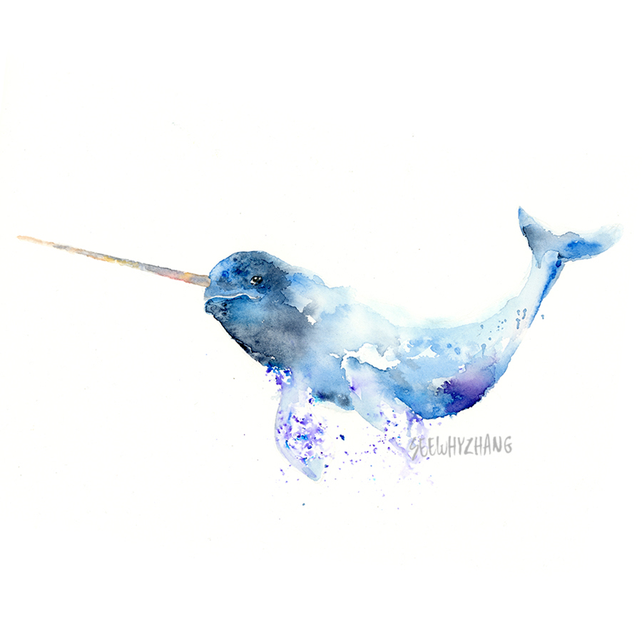 900x900 Nomadic Narwhal Watercolor Giclee Print The Giving Gallery - Watercolor Narwhal