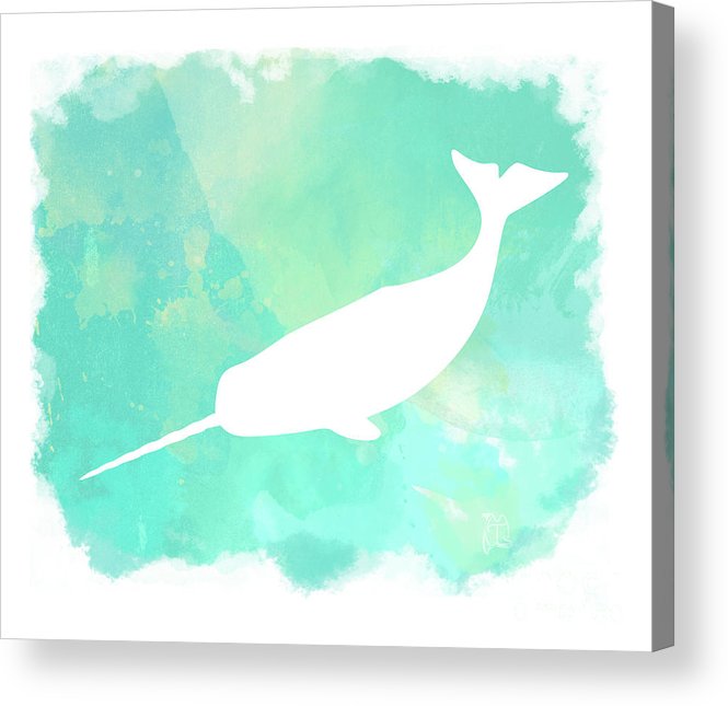 665x645 Colorful Watercolor Narwhal Sea Life Coastal Art Acrylic Print By - Watercolor Narwhal