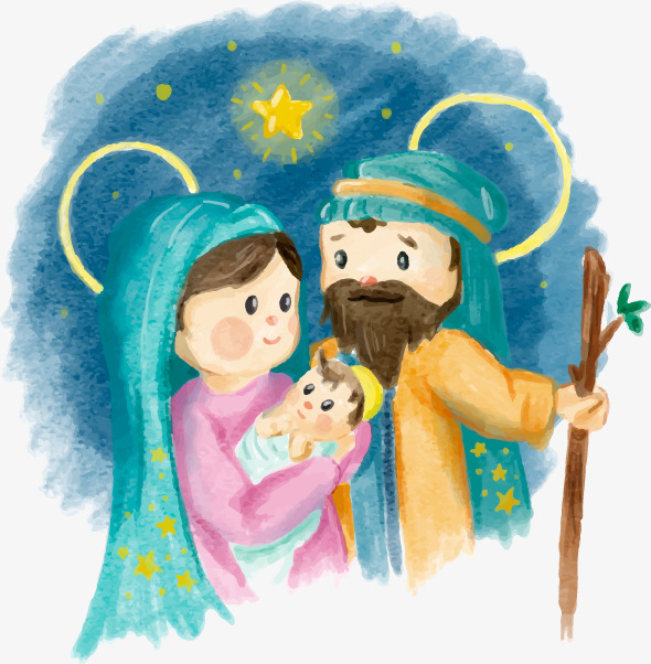 590x602 Hand Painted Watercolor Nativity, Hand Painted, Rub Water, Jesus - Watercolor Nativity
