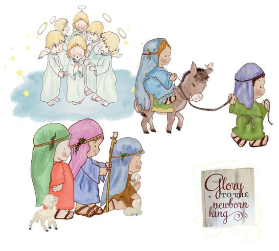 570x513 Watercolor Nativity Scene Set 2 .bible Journaling. Christian Etsy - Watercolor Nativity