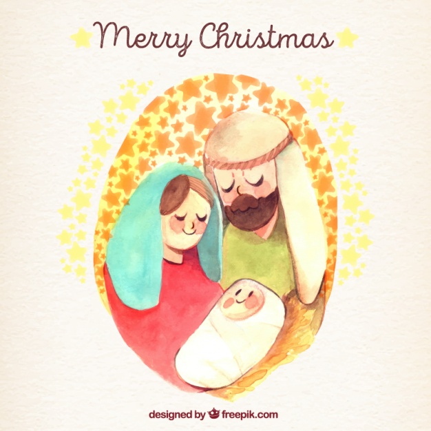 626x626 Merry Christmas Background With Watercolor Nativity Scene - Watercolor Nativity Scene