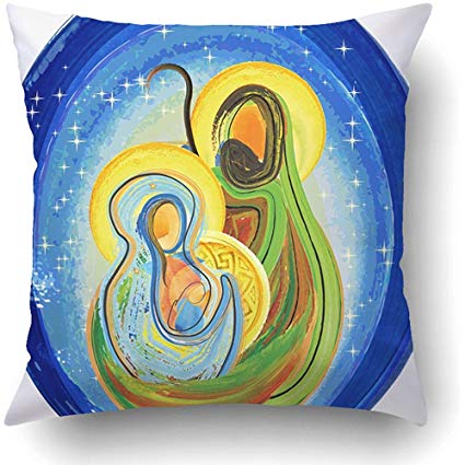 425x425 Throw Pillow Covers Christmas Religious Nativity Scene - Watercolor Nativity Scene