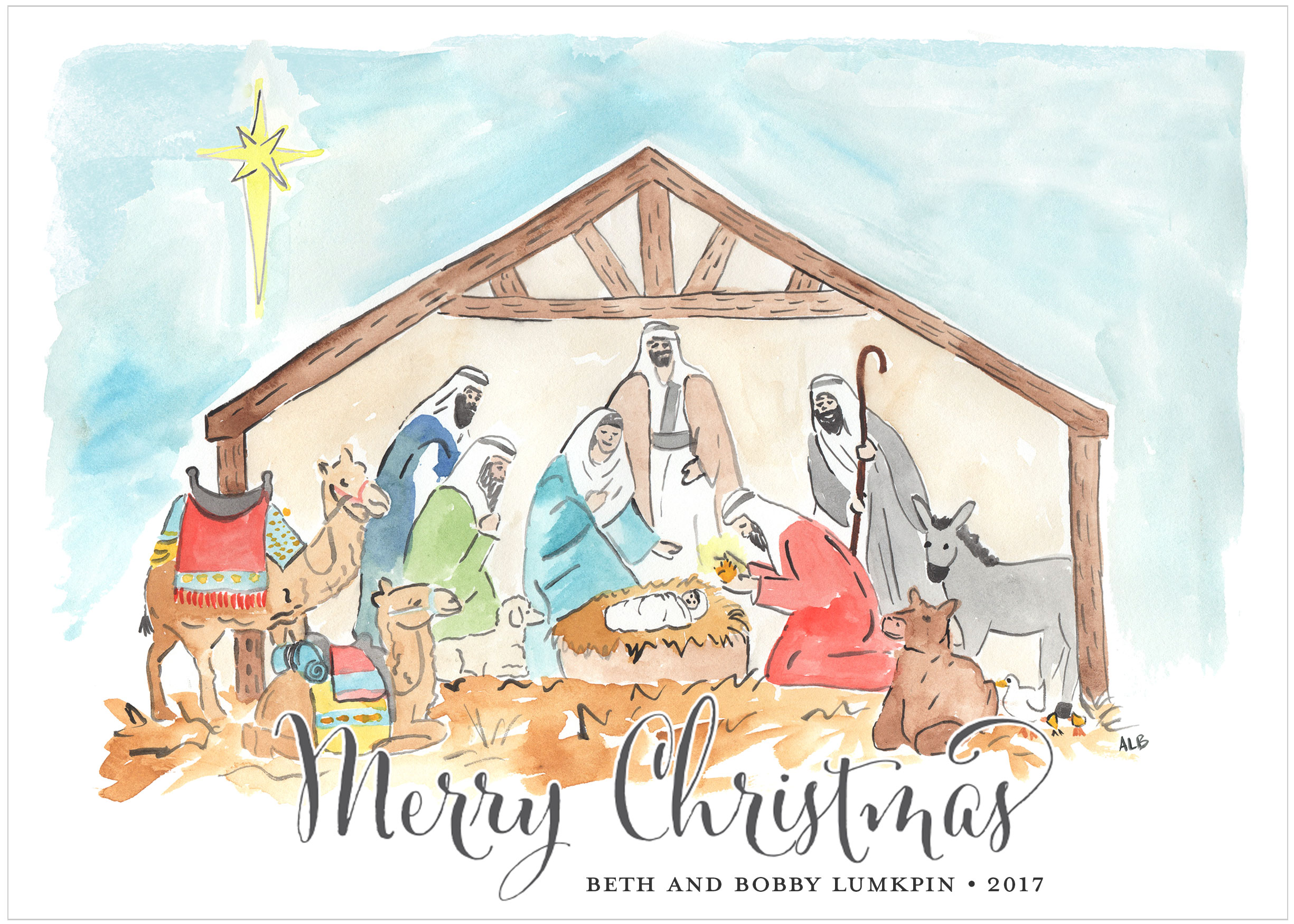 2450x1750 Watercolor Nativity With No Pictures Christmas Card - Watercolor Nativity Scene