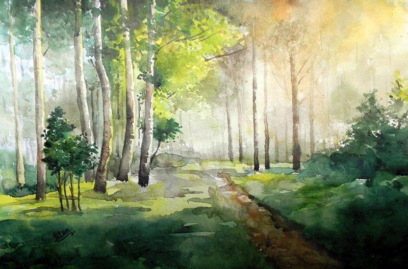 800x528 Harmoney With Nature By Artist Jitendra Sule Landscape Art - Watercolor Nature
