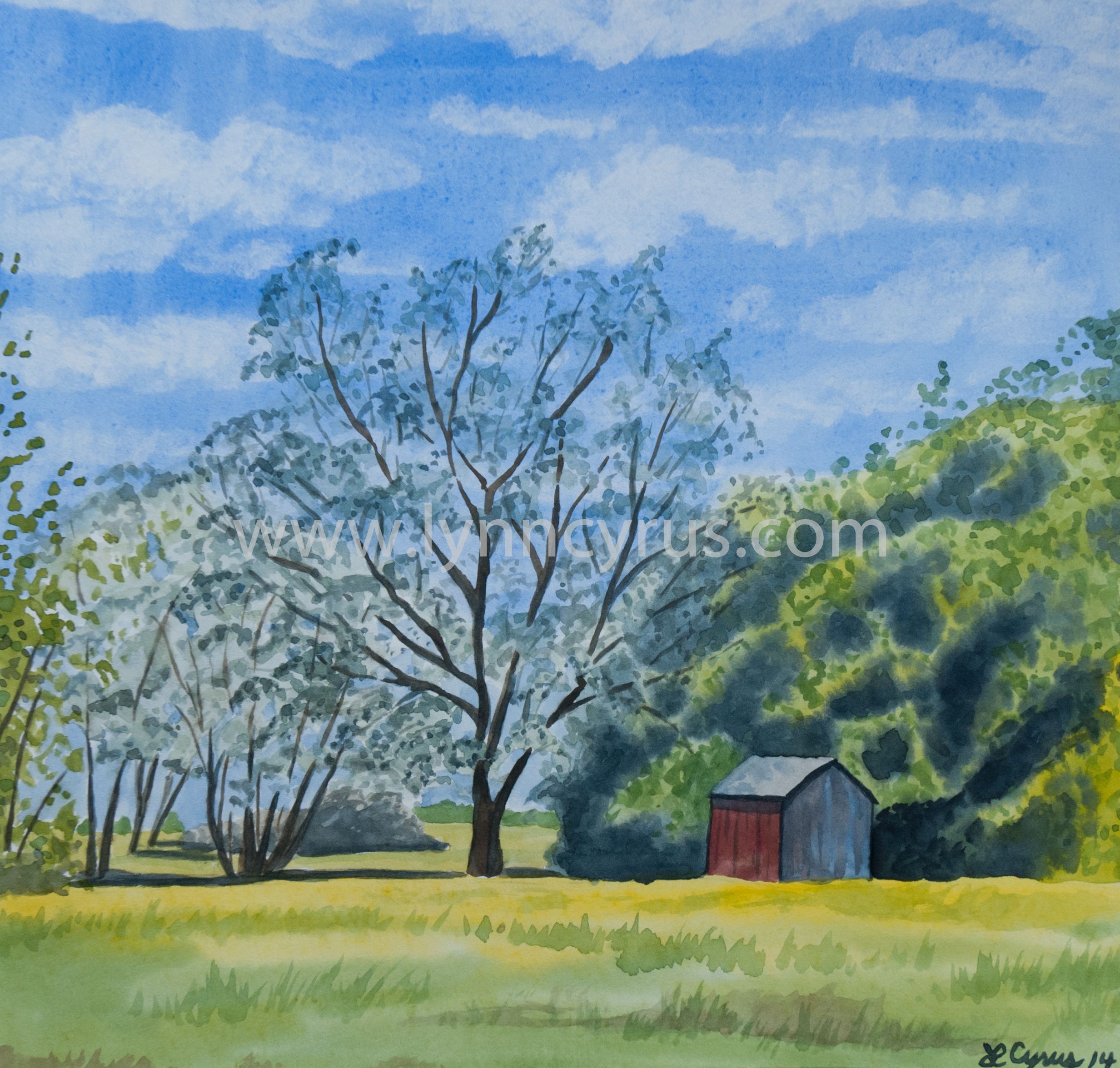2465x2351 Original Watercolor Painting Of A Spring Landscape. Pastoral - Watercolor Nature Scene