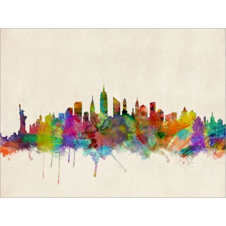 458x458 New York City Skyline Watercolour Art Canvas Print - Watercolor New York