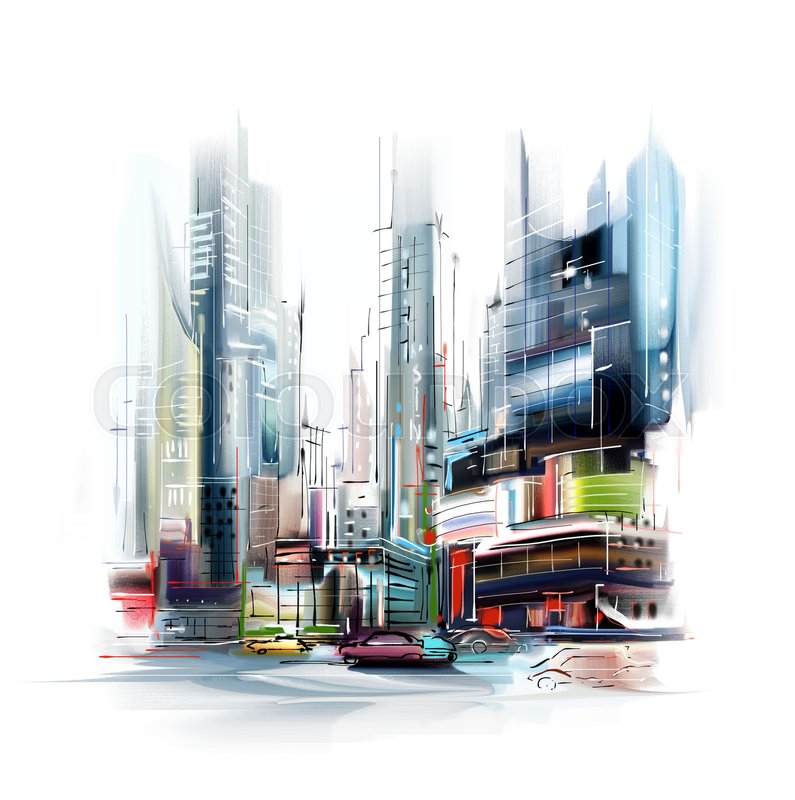 795x800 Street, New York, Watercolor Sketch, Stock Photo Stock Photo - Watercolor New York