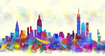 350x187 New York City Skyline Watercolor Print By Mary Alhadif - Watercolor New York
