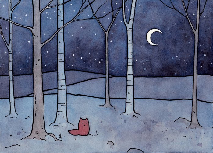 699x503 Watercolor Illustration By Studio Tuesday Fox And Moon Watercolor - Watercolor Night Scenes