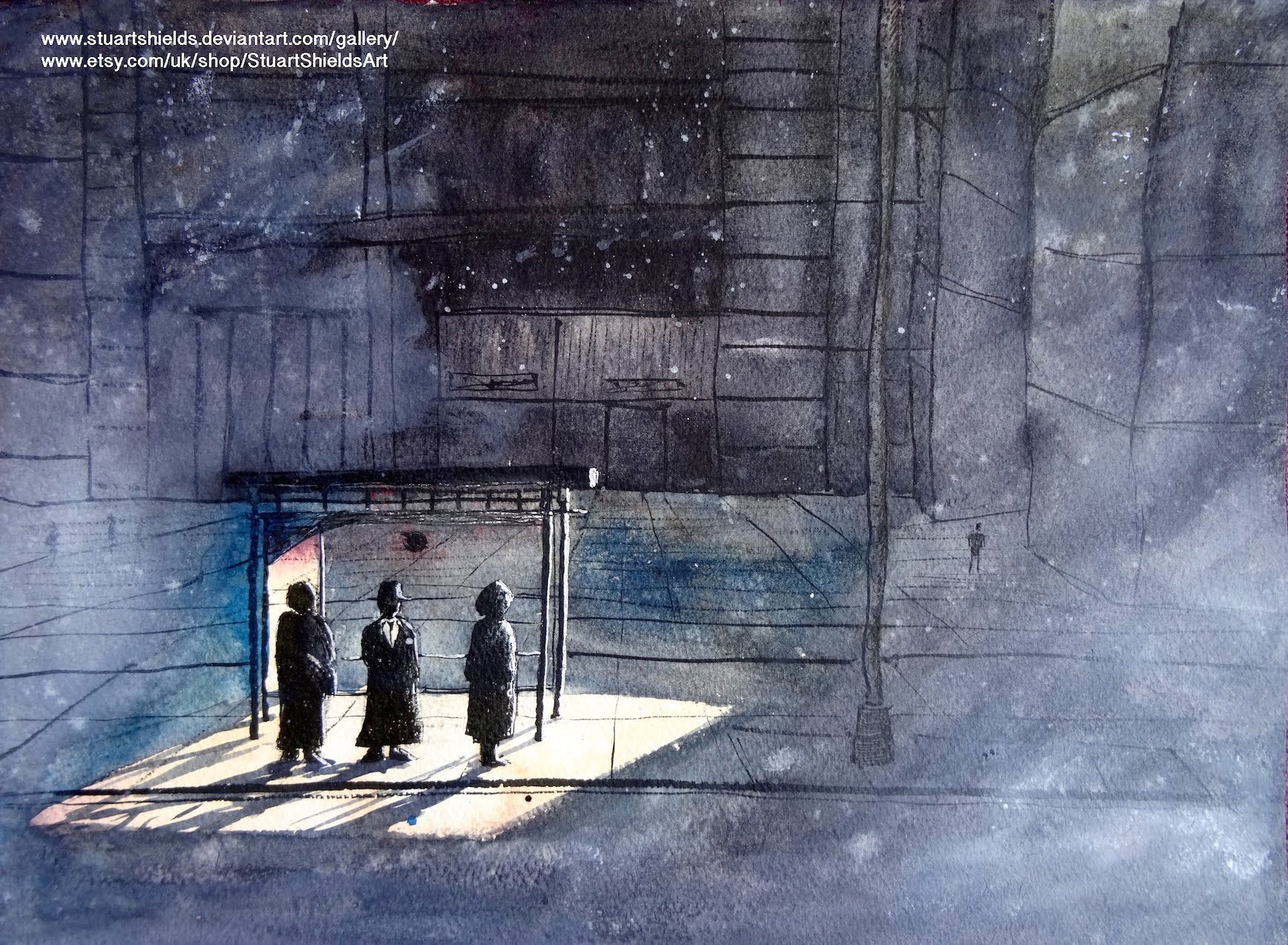 1740x1277 Street Scene Watercolor Speedpainting - Watercolor Night Scenes